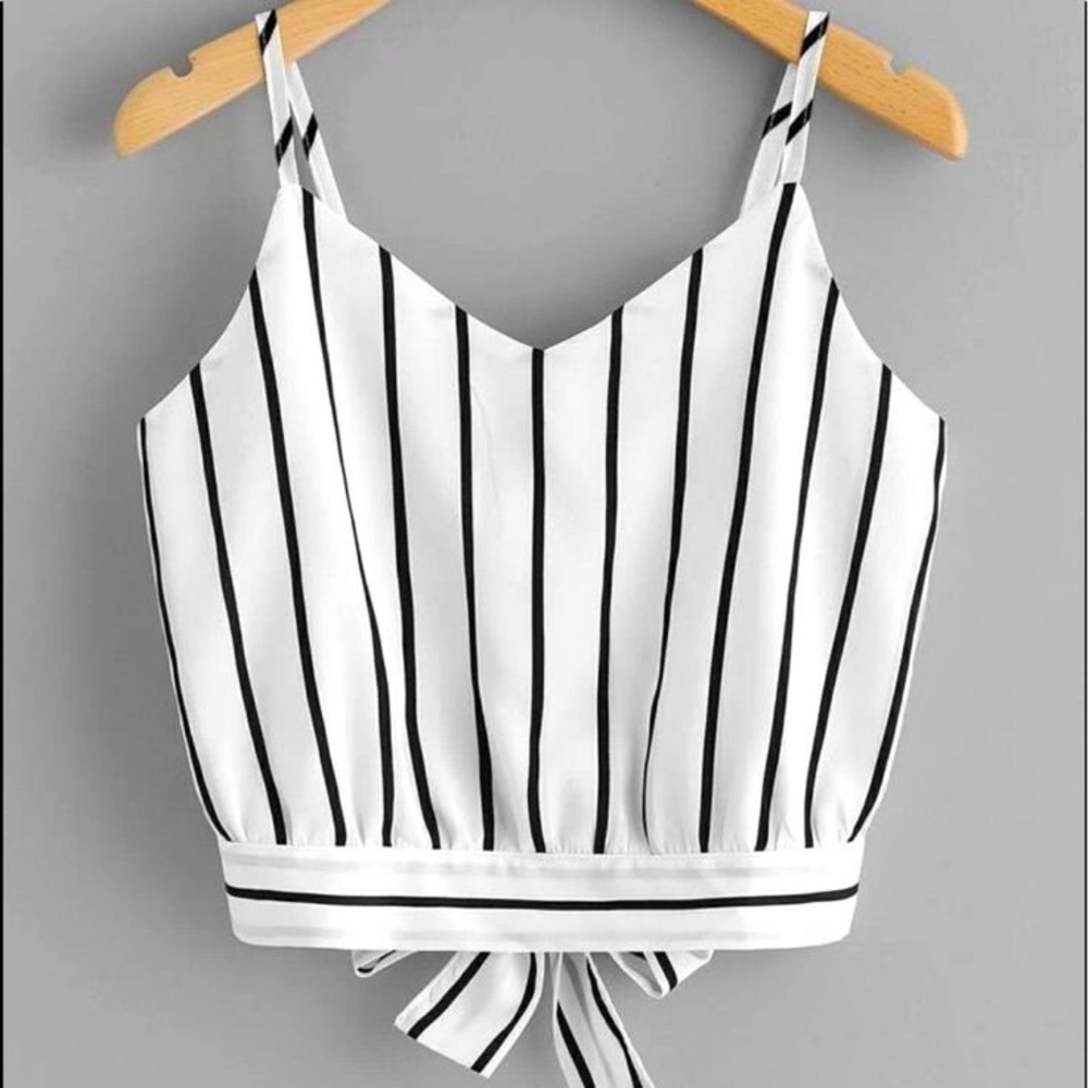 SHEIN White with Black Stripes Cropped Camisole - Small